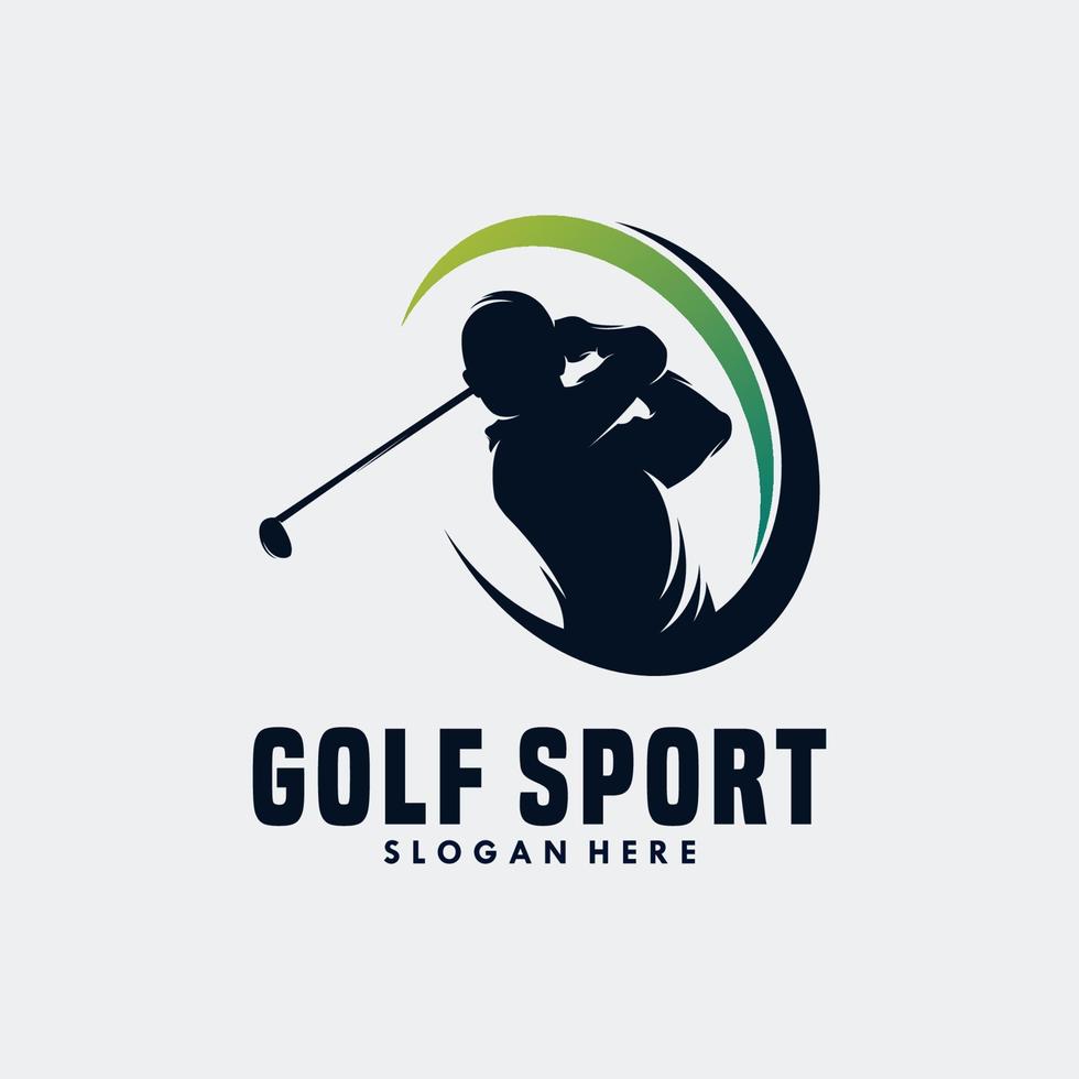 Golfspieler-Logo-Design-Vektorvorlage. Elite-Luxus-Gold-Golfclub vektor