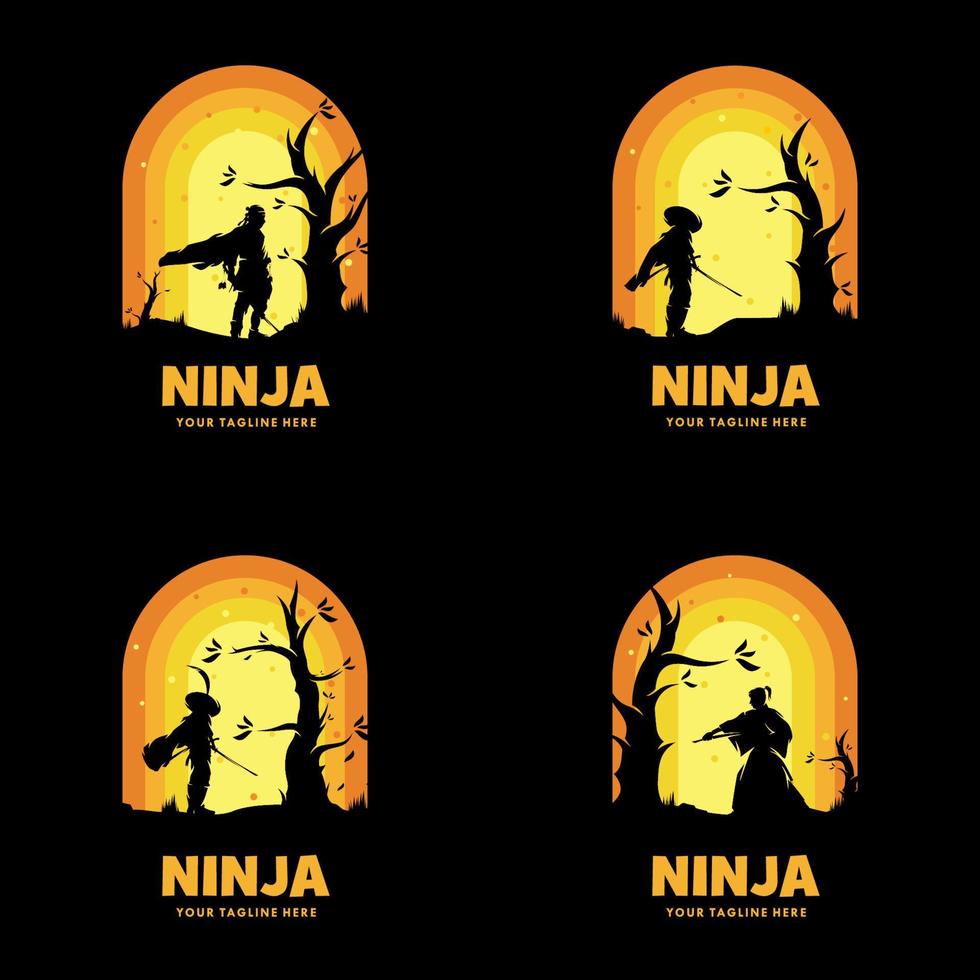 satz von ninja-logo-design vektor