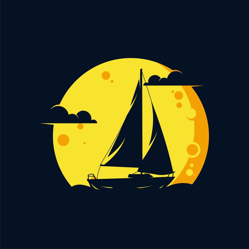 Segelschiff im Mond-Logo-Design vektor