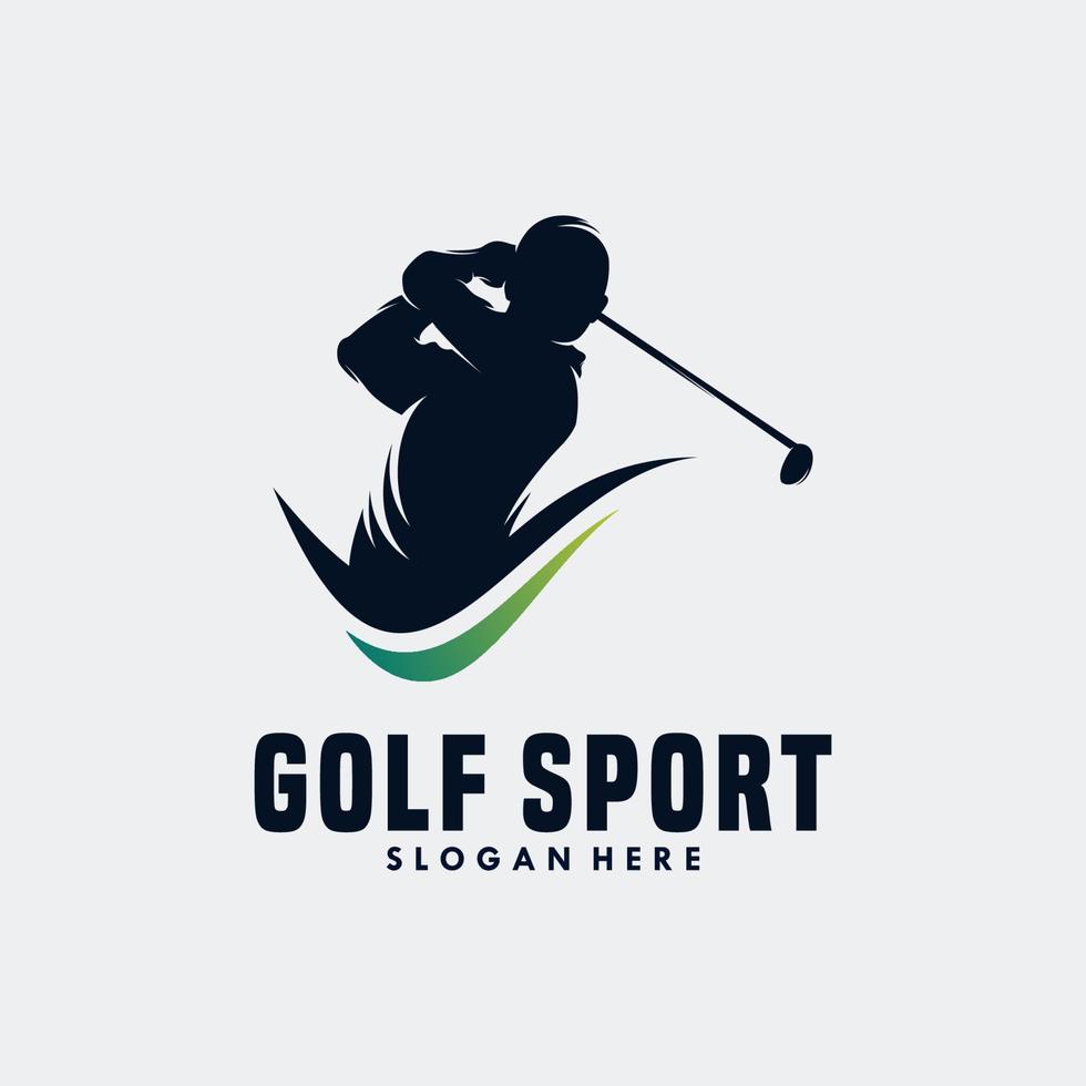 Golfspieler-Logo-Design-Vektorvorlage. Elite-Luxus-Gold-Golfclub vektor