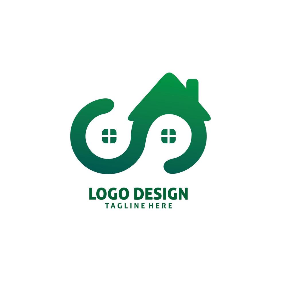 grön oändlighet hus logotyp design vektor