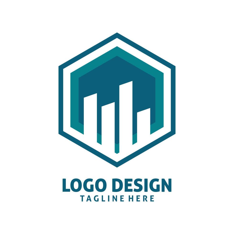 sexhörning byggnad Diagram logotyp design vektor