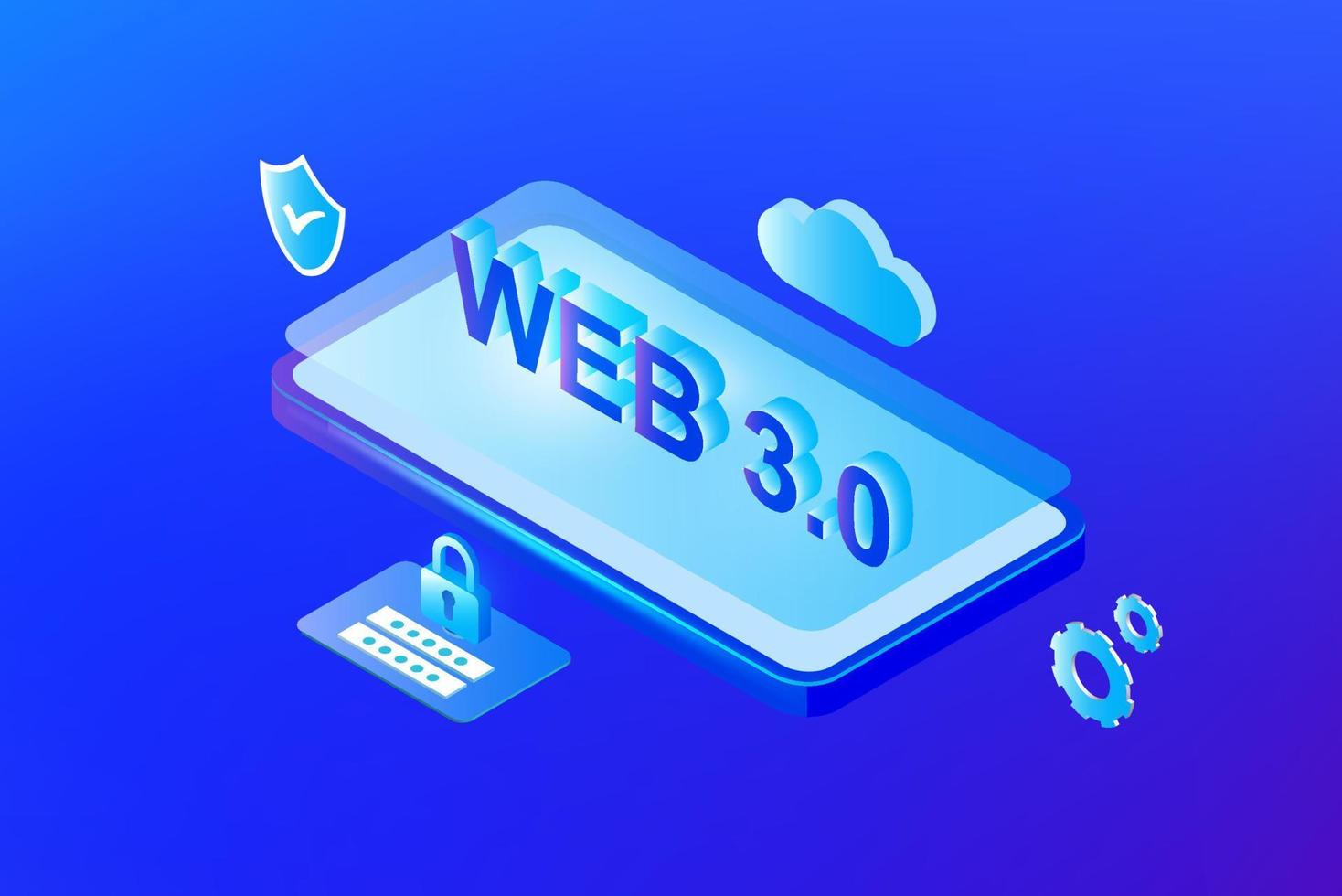 webb 3.0 begrepp, människor använder sig av mobil anteckningsbok med ny version hemsida använder sig av blockchain teknologi, kryptovaluta, och nft konst. vektor illustration