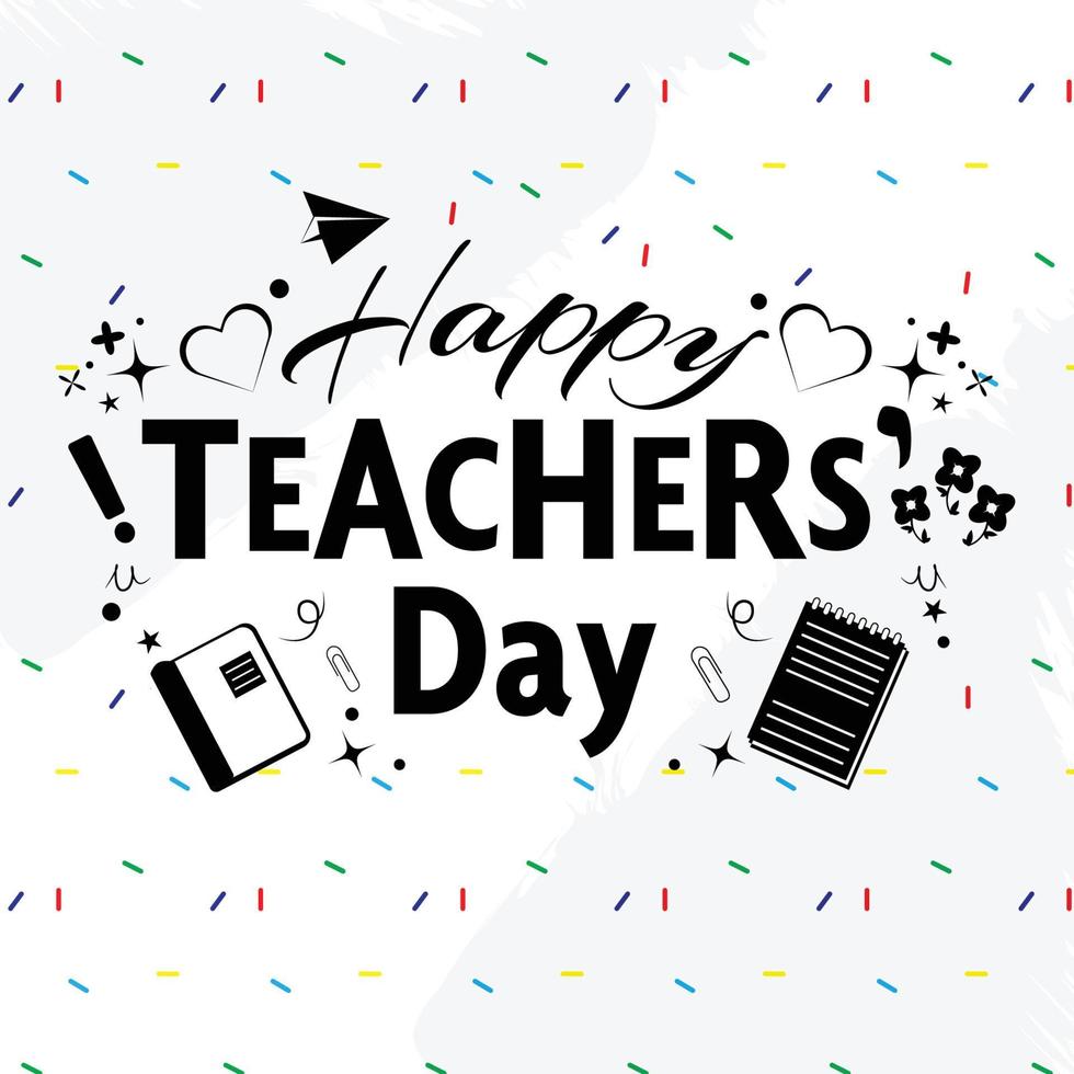 Happy Teachers Day Logo Banner mit Schulsachen vektor