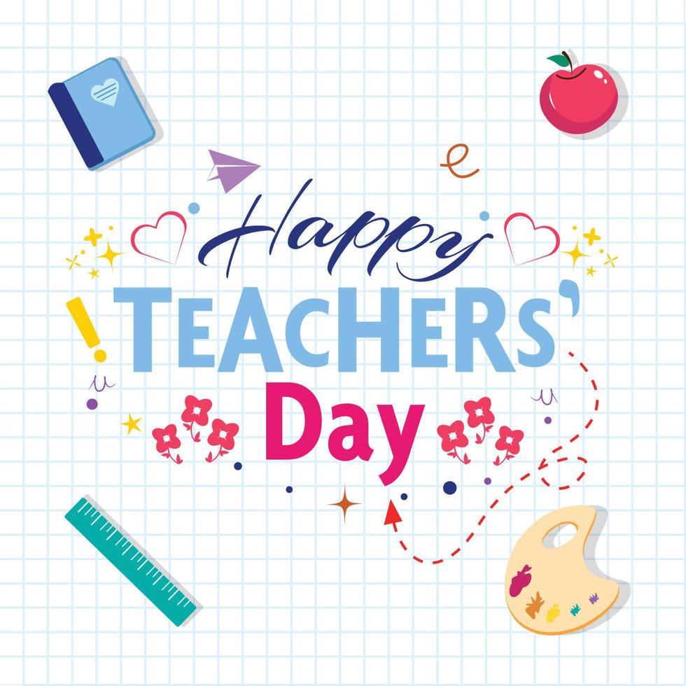 Happy Teachers Day Logo Banner mit Schulsachen vektor