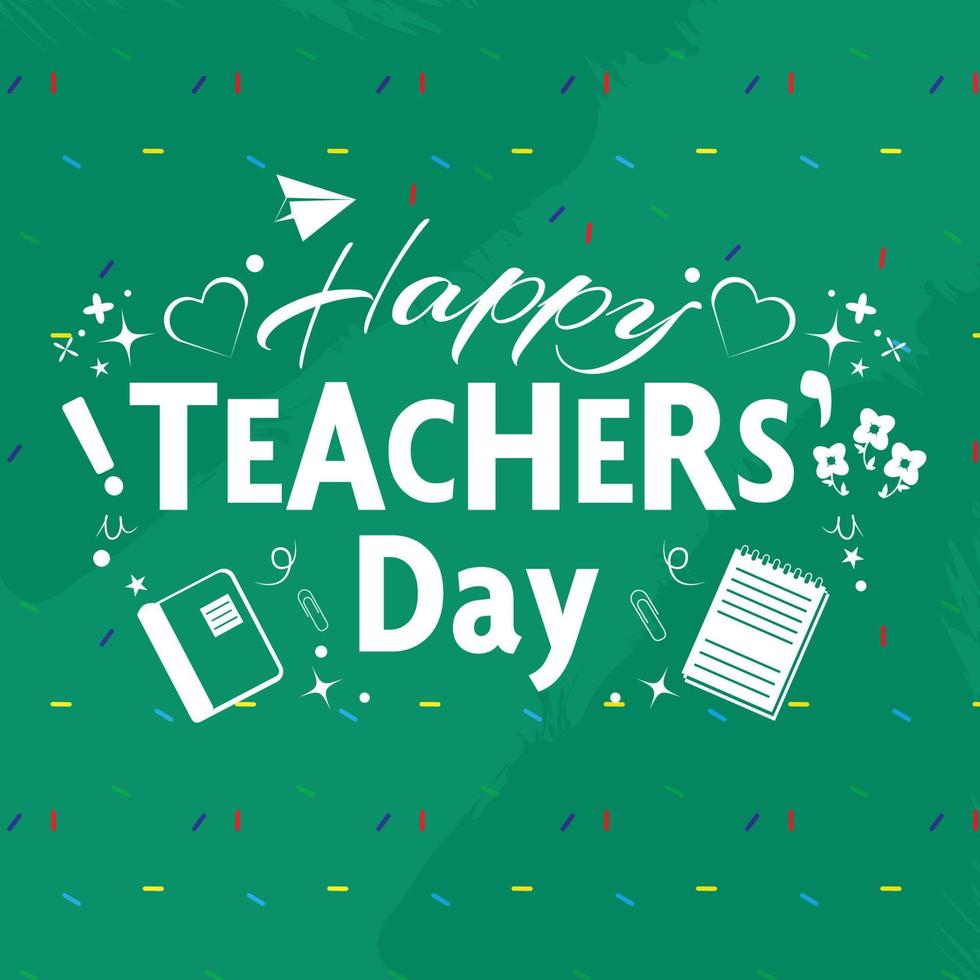 Happy Teachers Day Logo Banner mit Schulsachen vektor