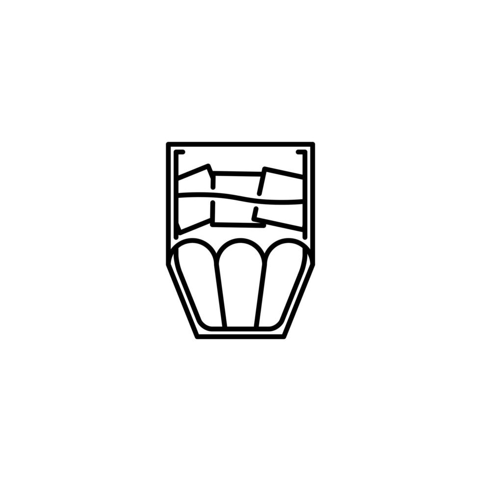 kylare glas ikon med is kub på vit bakgrund. enkel, linje, silhuett och rena stil. svart och vit. lämplig för symbol, tecken, ikon eller logotyp vektor