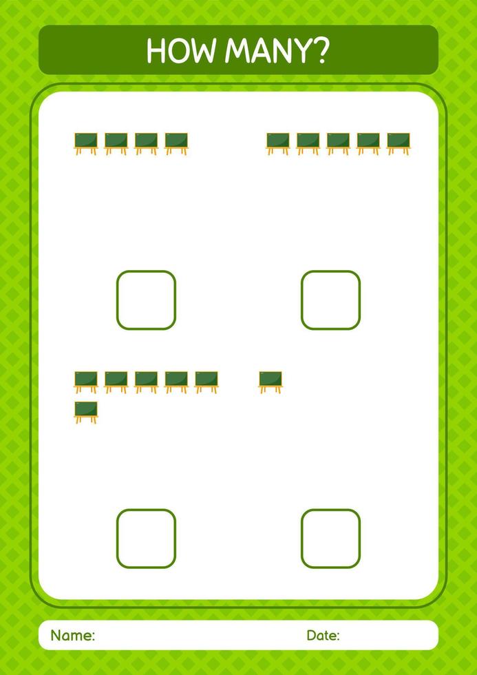 hur många räknar spel med svarta tavlan. arbetsblad för förskolebarn, aktivitetsblad för barn vektor