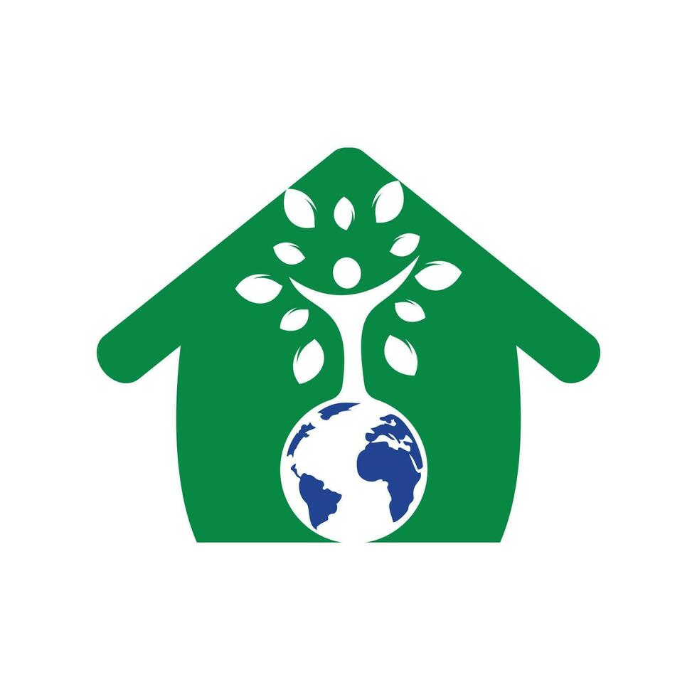 globale menschliche Baum-Vektor-Logo-Design-Vorlage. grünes Haus-Logo-Konzept. vektor