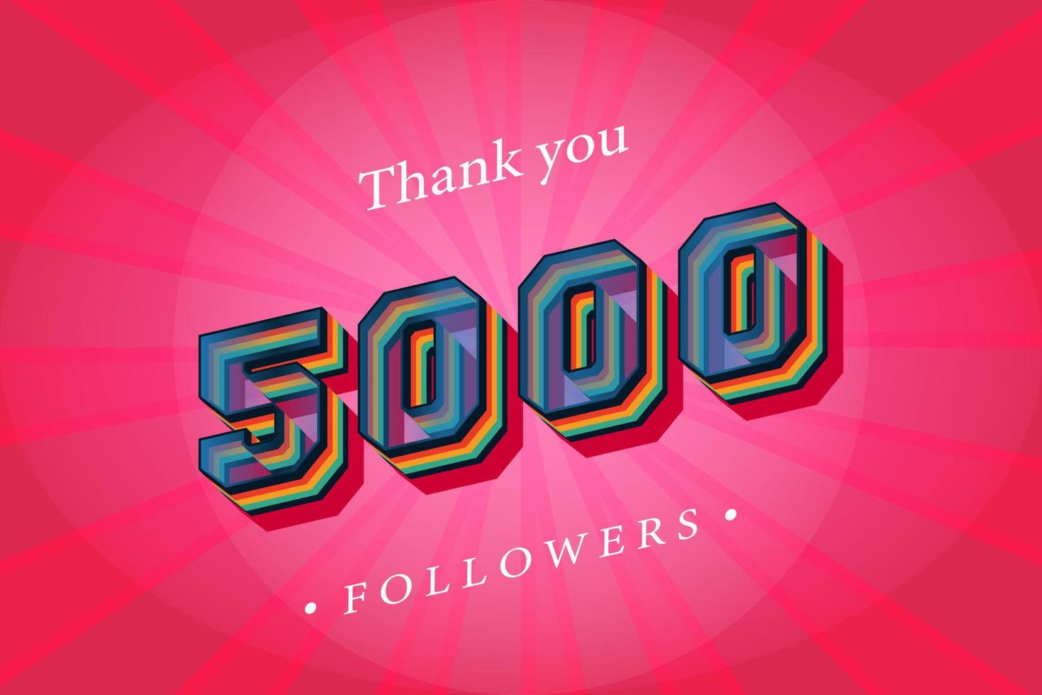 tacka du 5000 social följare och prenumeranter med tal trendig retro text effekt 3d framställa vektor