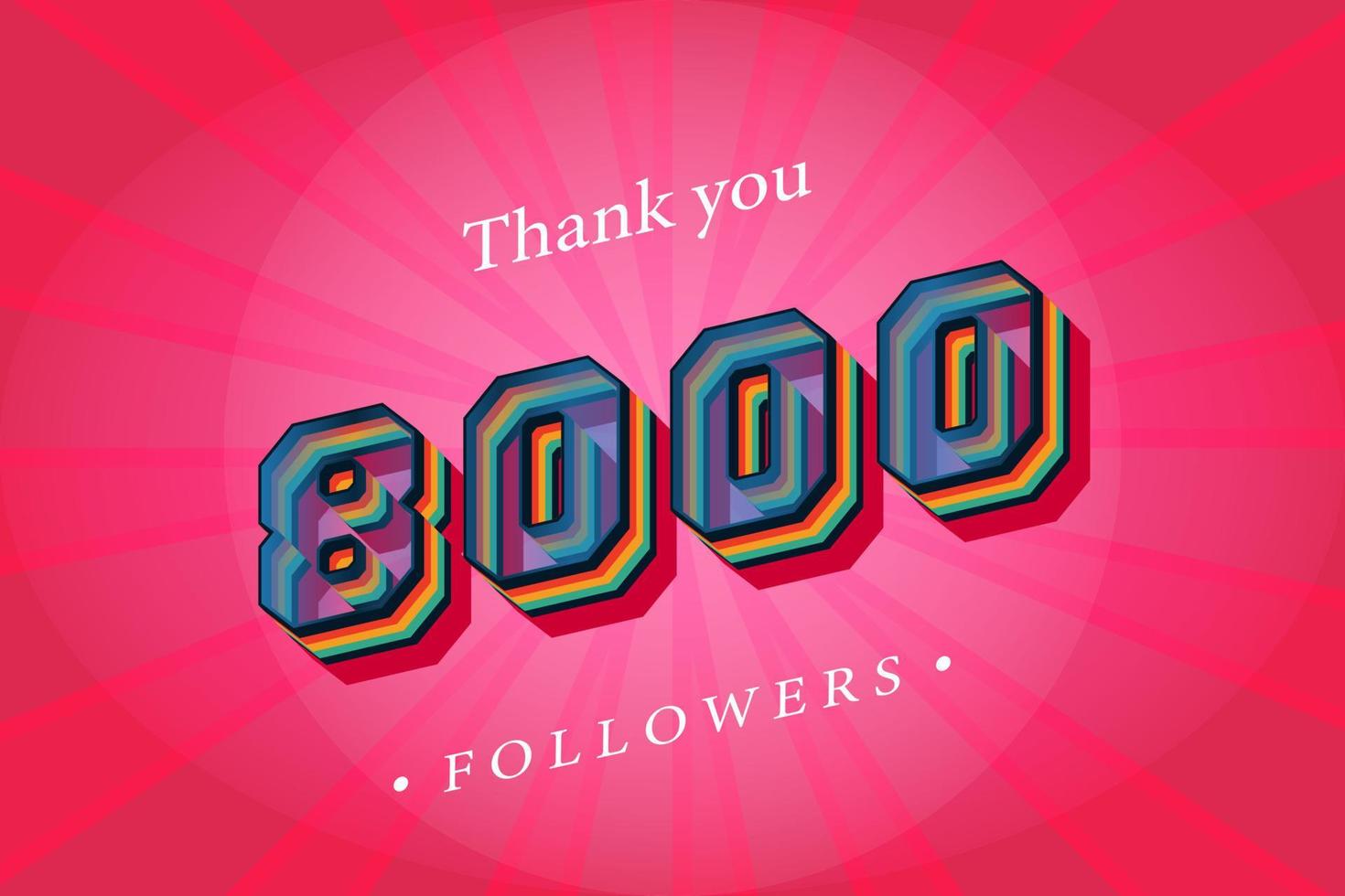 tacka du 8000 social följare och prenumeranter med tal trendig retro text effekt 3d framställa vektor