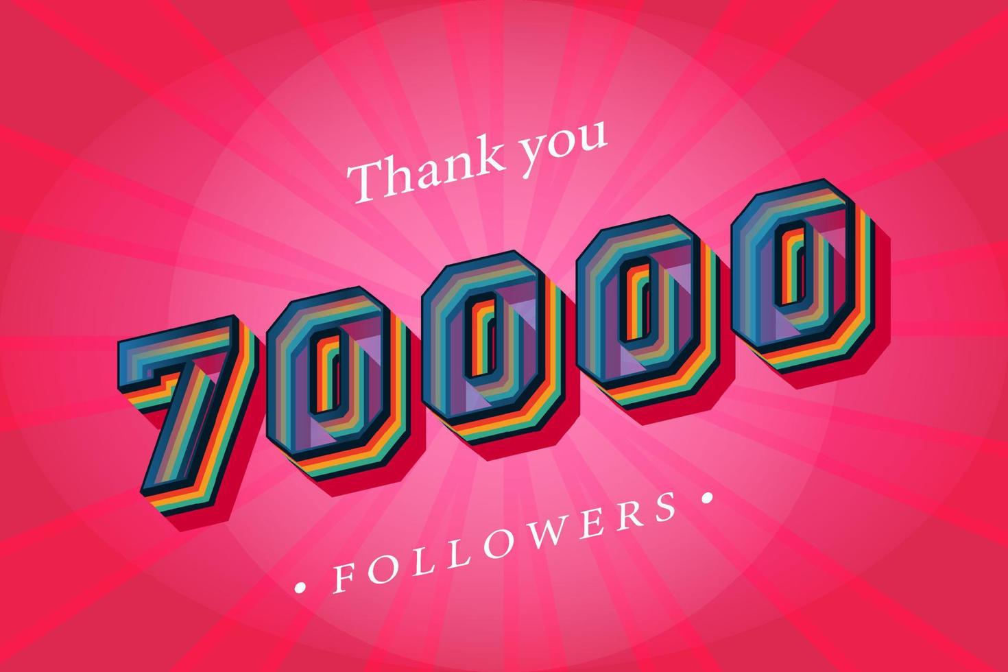 tacka du 70000 social följare och prenumeranter med tal trendig retro text effekt 3d framställa vektor