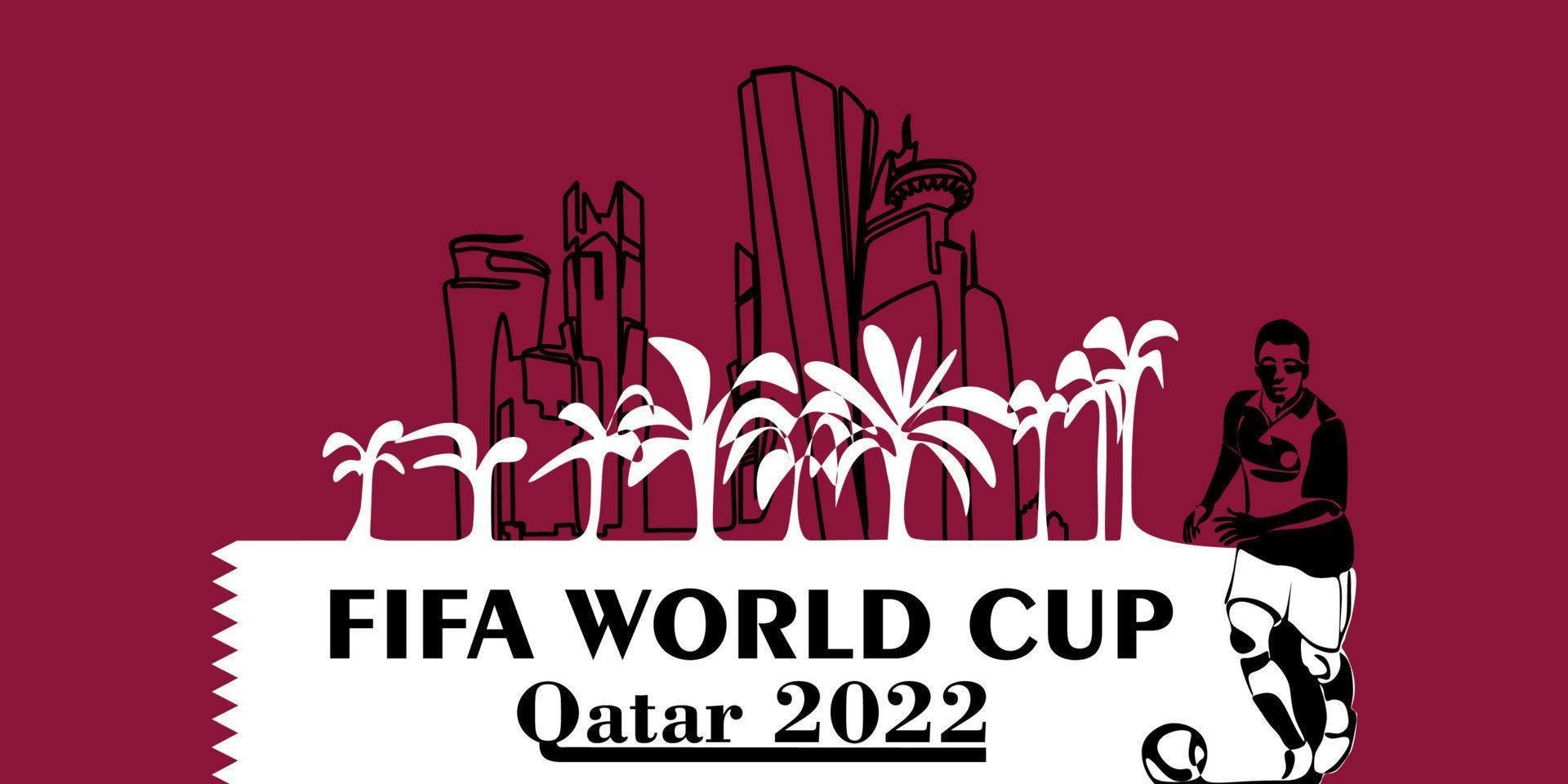 värld kopp i qatar i 2022 baner. stiliserade vektor isolerat modern illustration av de huvudstad doha stad med symbol, färger och flagga