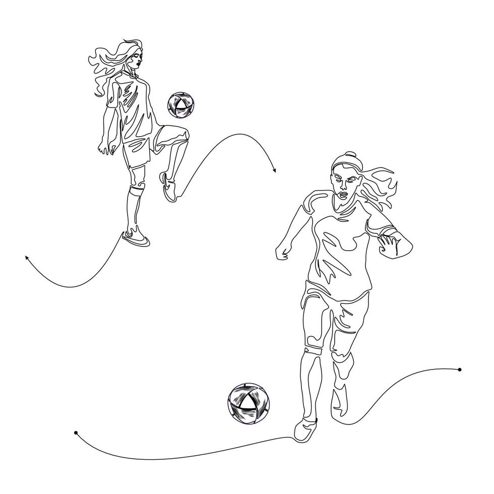 Frauenfußball. eine frau spielt fußball, kickt den ball. Vektorsilhouette vektor