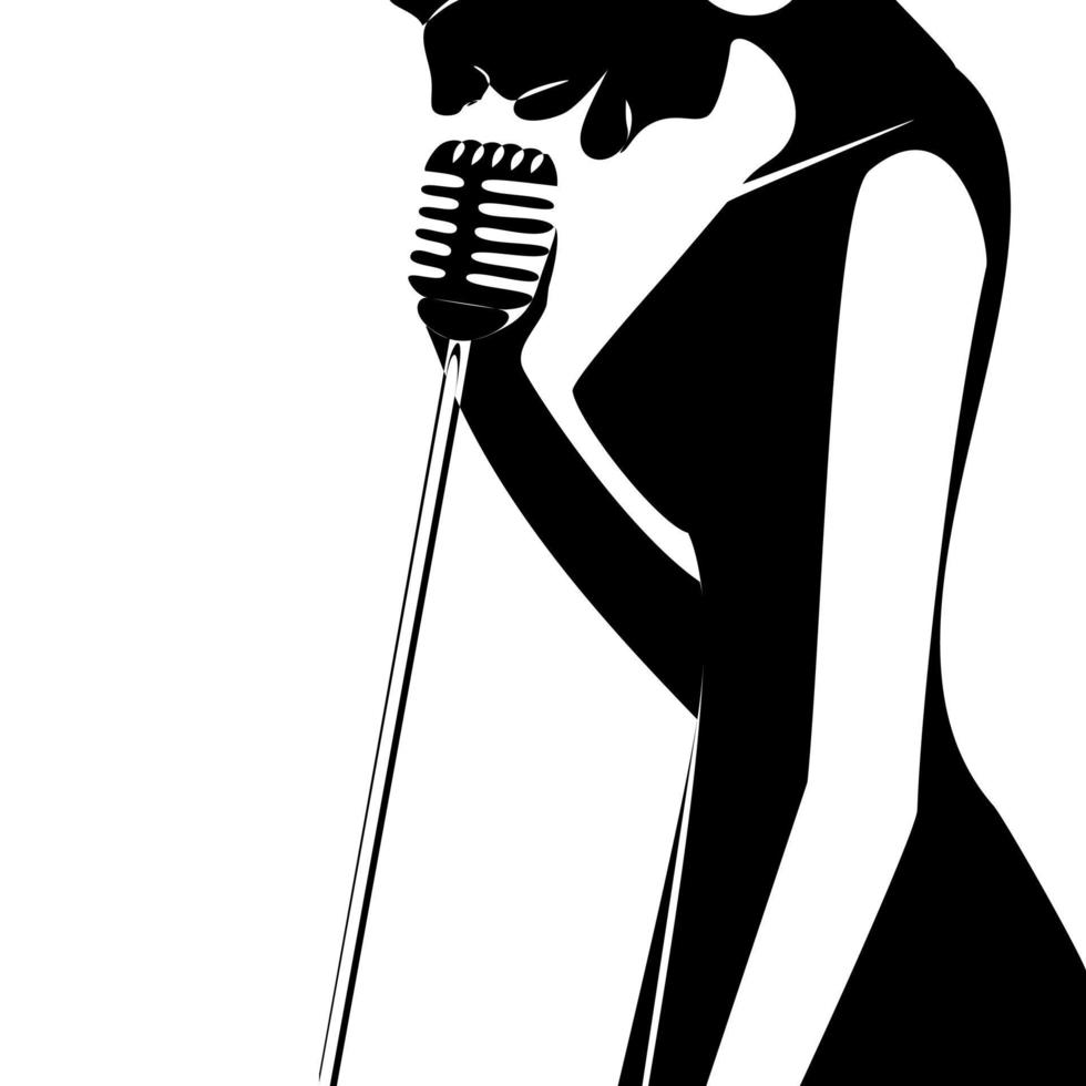 Jazz-Sänger-Silhouette schwarz-weiße durchgehende Liniendarstellung vektor