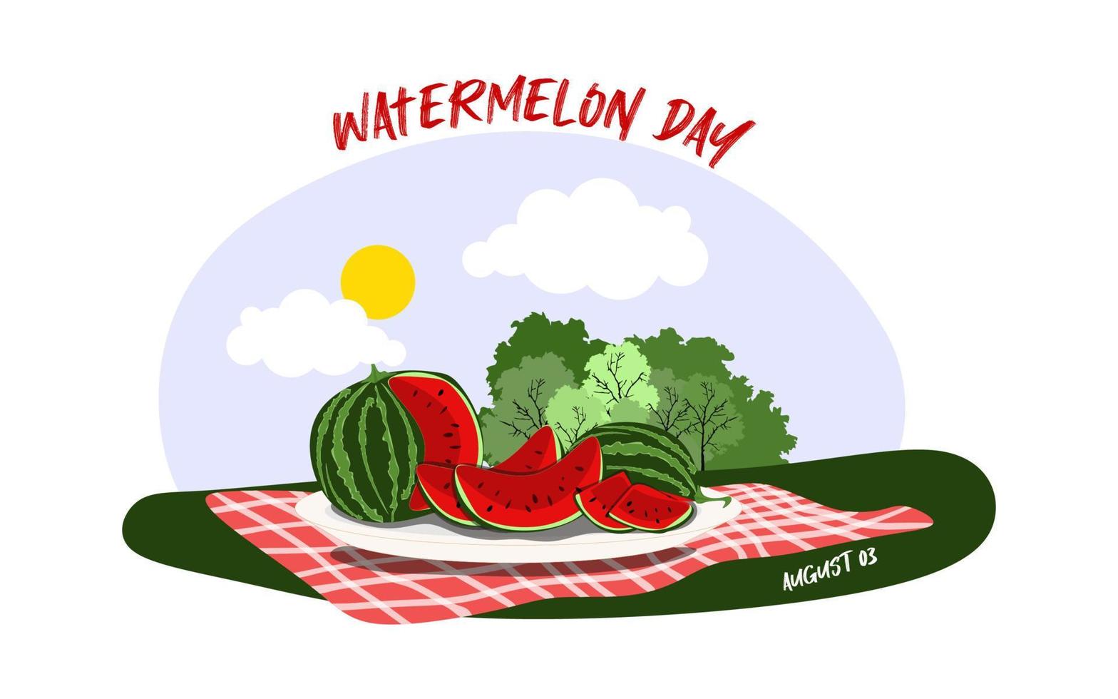 nationell vattenmelon dag affisch med kalligrafi text isolerat på vit bakgrund vektor