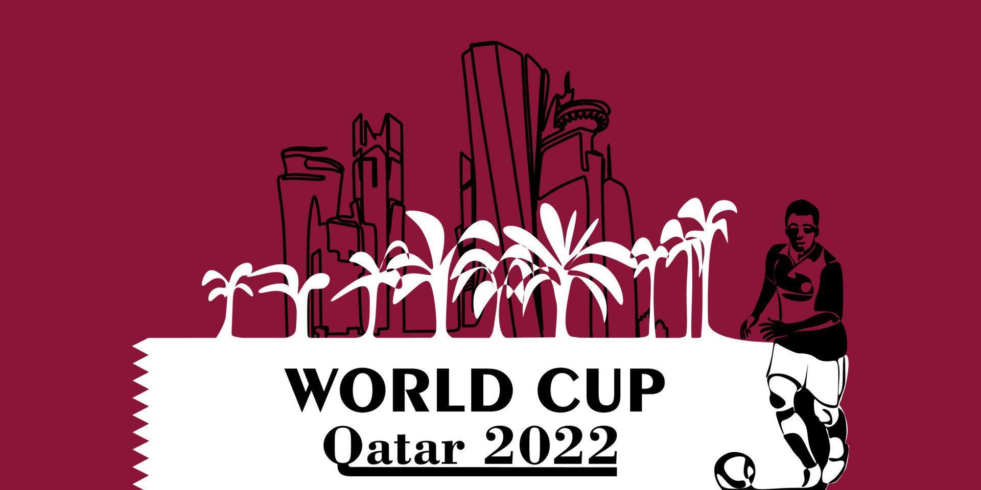 wm-banner in katar 2022. stilisierter vektor isolierte moderne illustration der hauptstadt doha mit symbol, farben und flagge