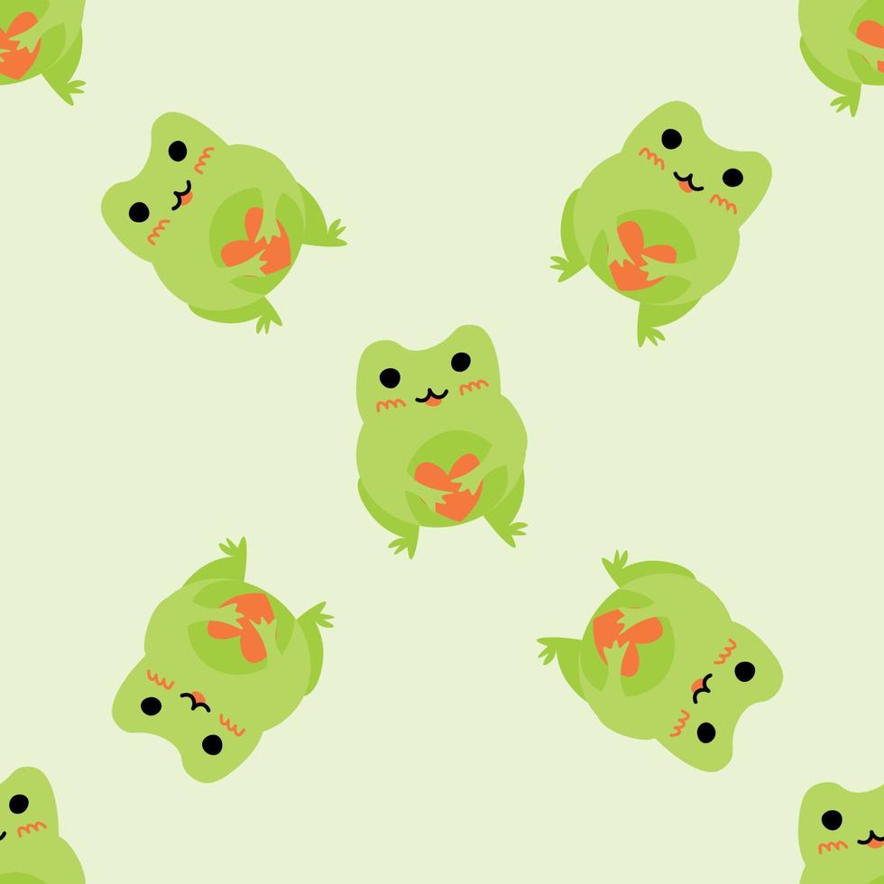 niedliche Cartoon-Frösche mit Herzen. verliebte grüne Kröten. vektor tierfiguren nahtloses muster der amphibienkrötenzeichnung kindisches design für babykleidung, bettwäsche, textilien, druck, tapete.
