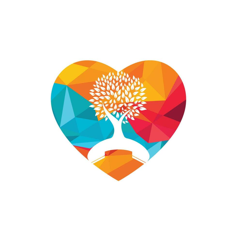 Natur rufen Vektor-Logo-Design. Hörerbaum mit Designvorlage für Herzsymbole. vektor