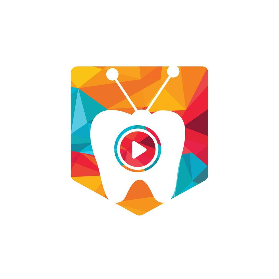 Design-Vorlage für das Vektor-Logo von Dental-TV. Design von Zahn- und Fernsehsymbolen. vektor