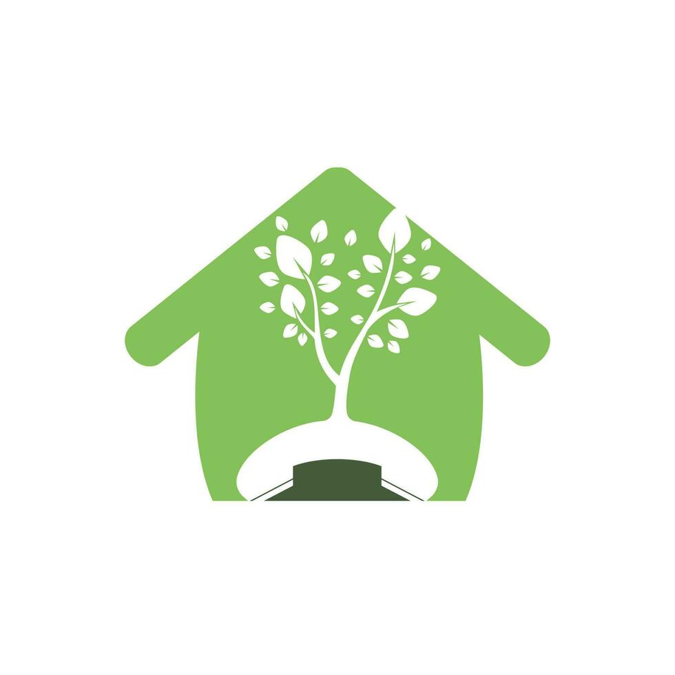 Natur rufen Vektor-Logo-Design. Mobilteil-Baum mit Home-Icon-Design-Vorlage. vektor