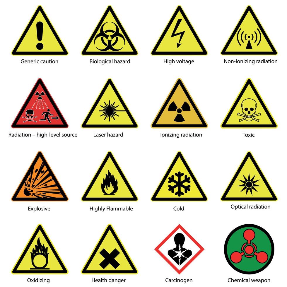 uppsättning av fara symboler. . vektor illustration