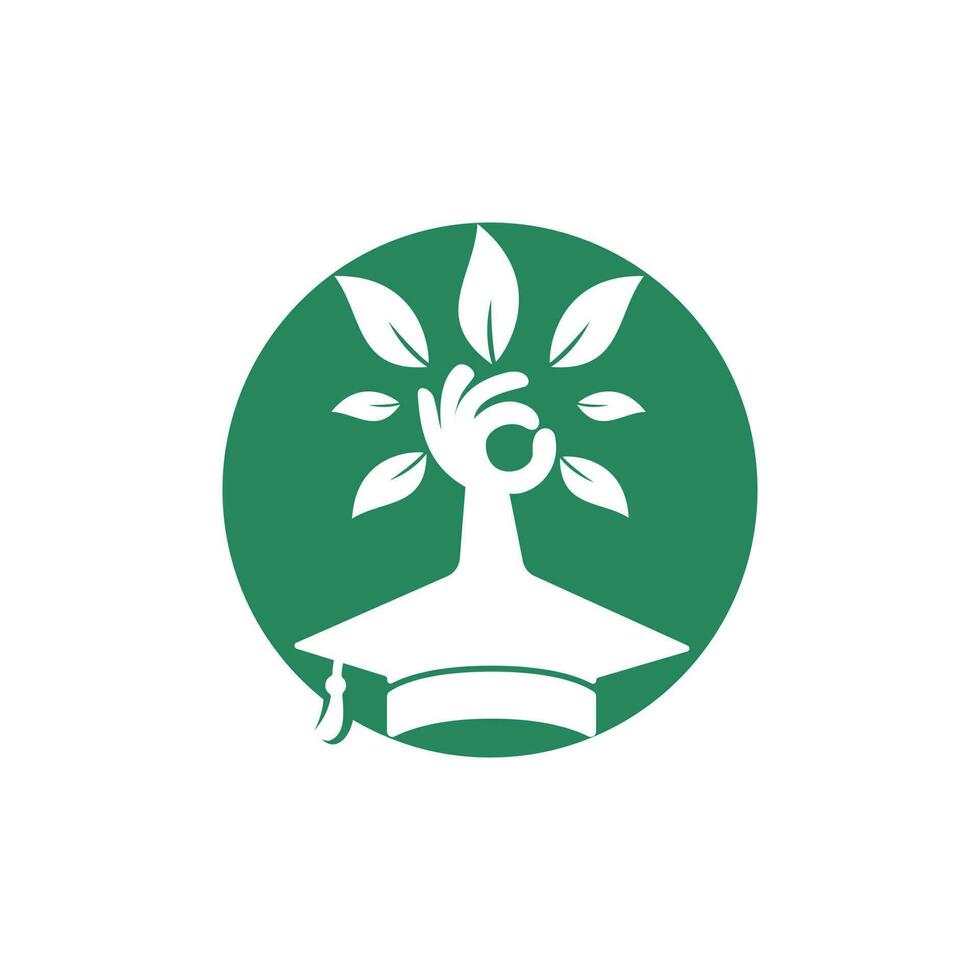 Bildungsversicherung und Support-Logo-Konzept. Abschlusskappe und Handbaum-Symbol-Logo. vektor