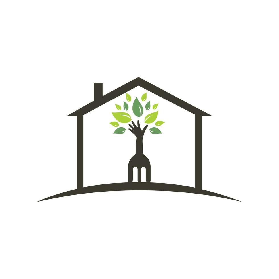 Gabel-Hand-Baum-Vektor-Logo-Design. Logo-Konzept für Restaurant und Landwirtschaft. vektor