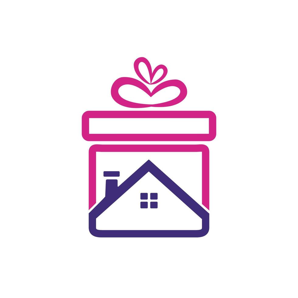 Geschenk-Home-Vektor-Logo-Design. Illustration des Hauslogo-Vektorzeichens mit einem Geschenkbandsymbol darauf. vektor
