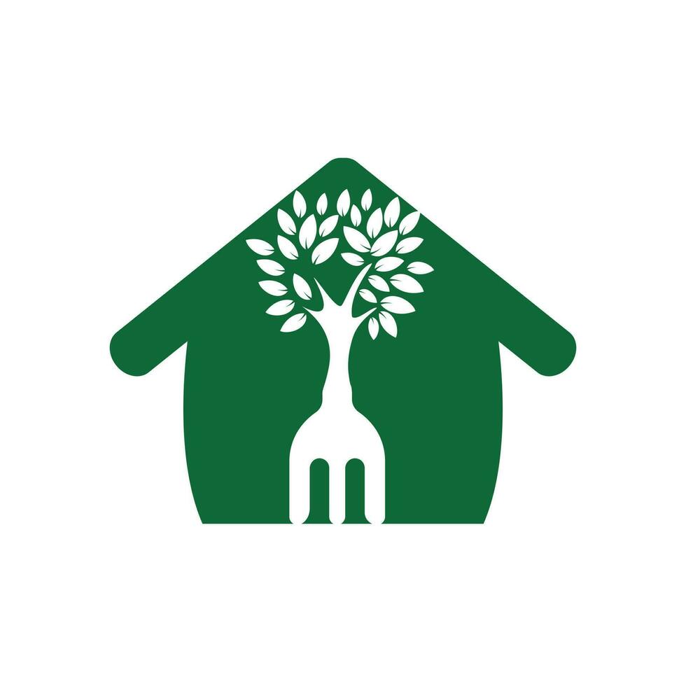 Gabelbaum mit Vektor-Logo-Design in Hausform. Logo-Konzept für Restaurant und Landwirtschaft. vektor