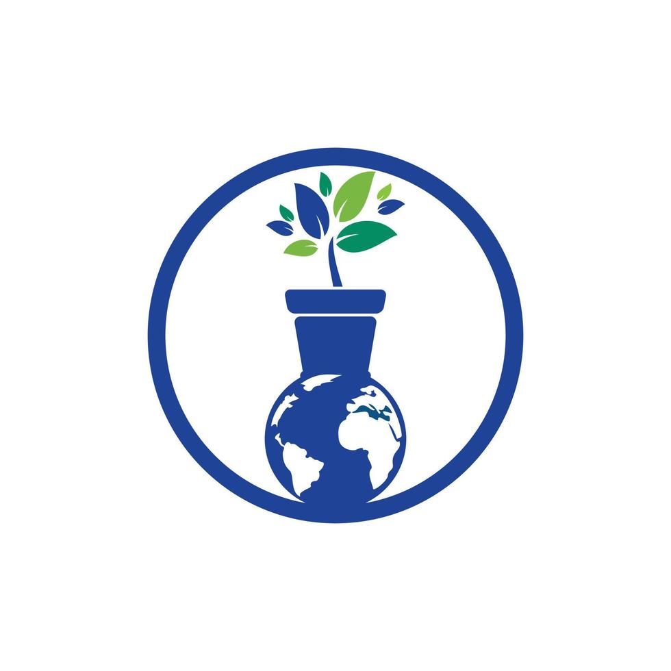 värld natur eco logotyp mall. klot och blomma pott ikon vektor design.