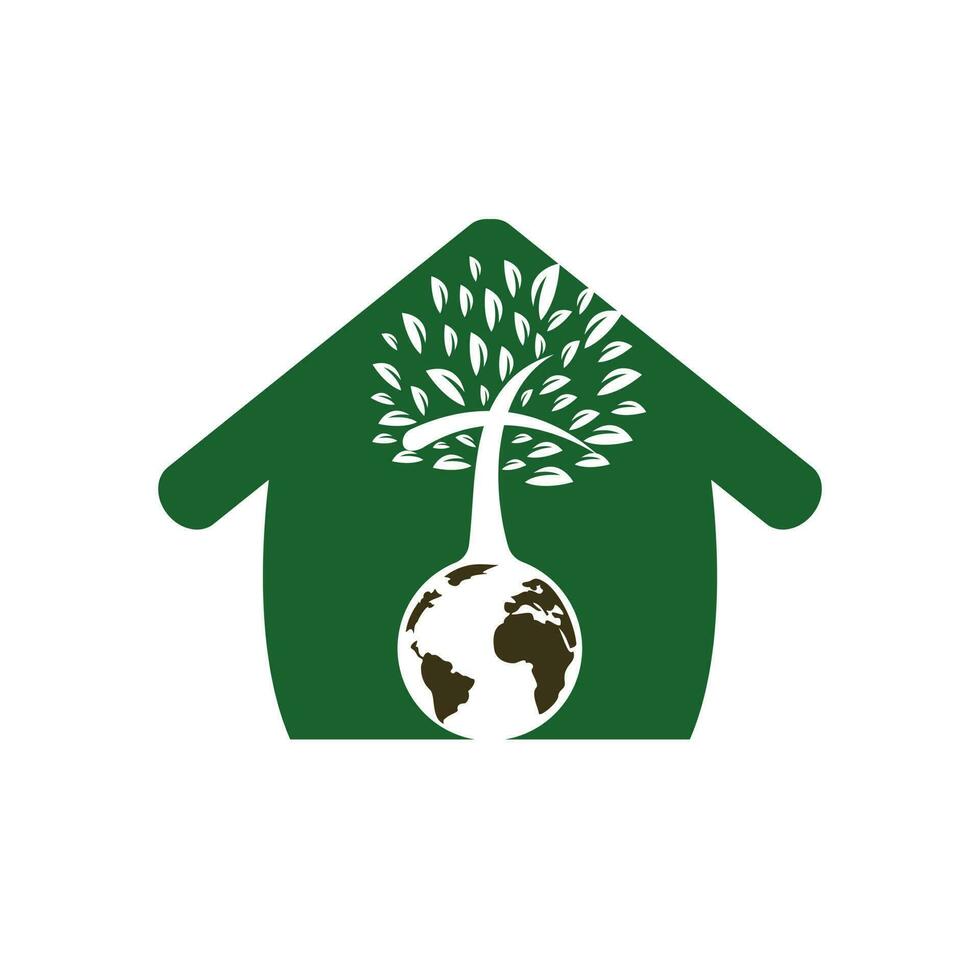 Globale Kirchenvektor-Logo-Designvorlage. Globus mit Kreuzbaum-Vektorsymbol. vektor