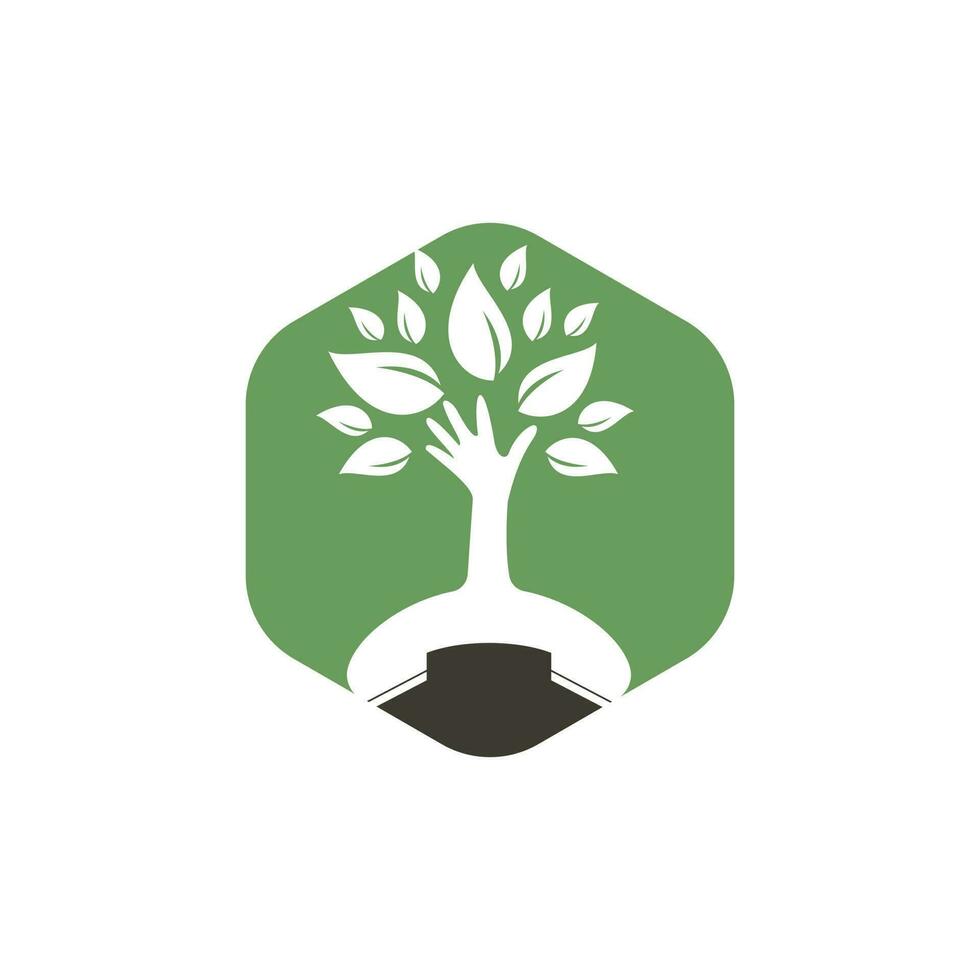 Natur rufen Vektor-Logo-Design. Mobilteil und Hand-Baum-Icon-Design-Vorlage. vektor