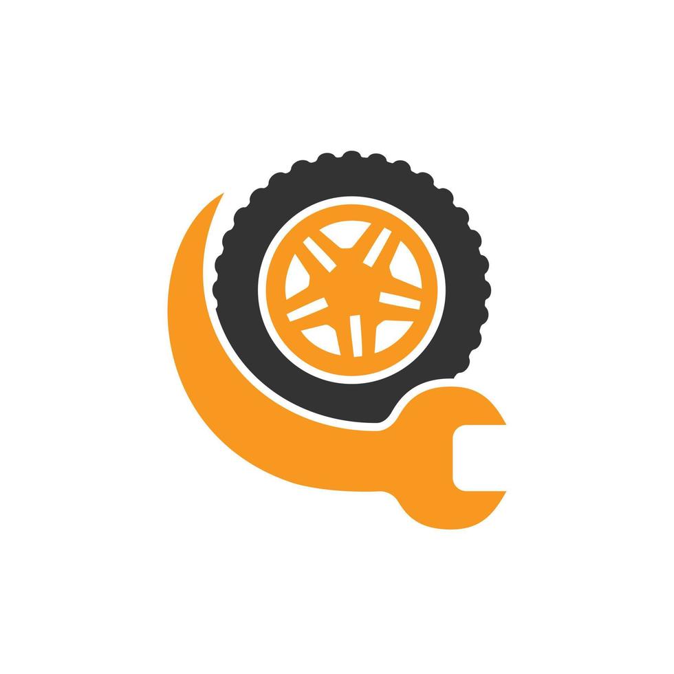 Reifen-Reparatur-Shop-Vektor-Logo-Design. Schraubenschlüssel und Reifen-Icon-Design. vektor