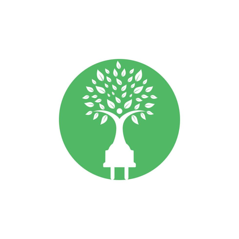 elektrisk sladd och mänsklig träd vektor logotyp design. grön energi elektricitet logotyp begrepp.