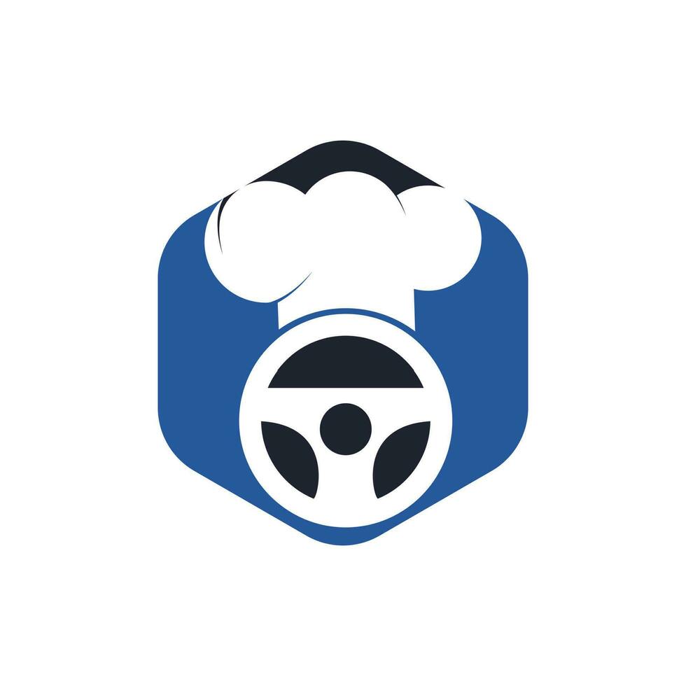 mat leverans catering vektor logotyp design. styrning hjul och kock hatt ikon.