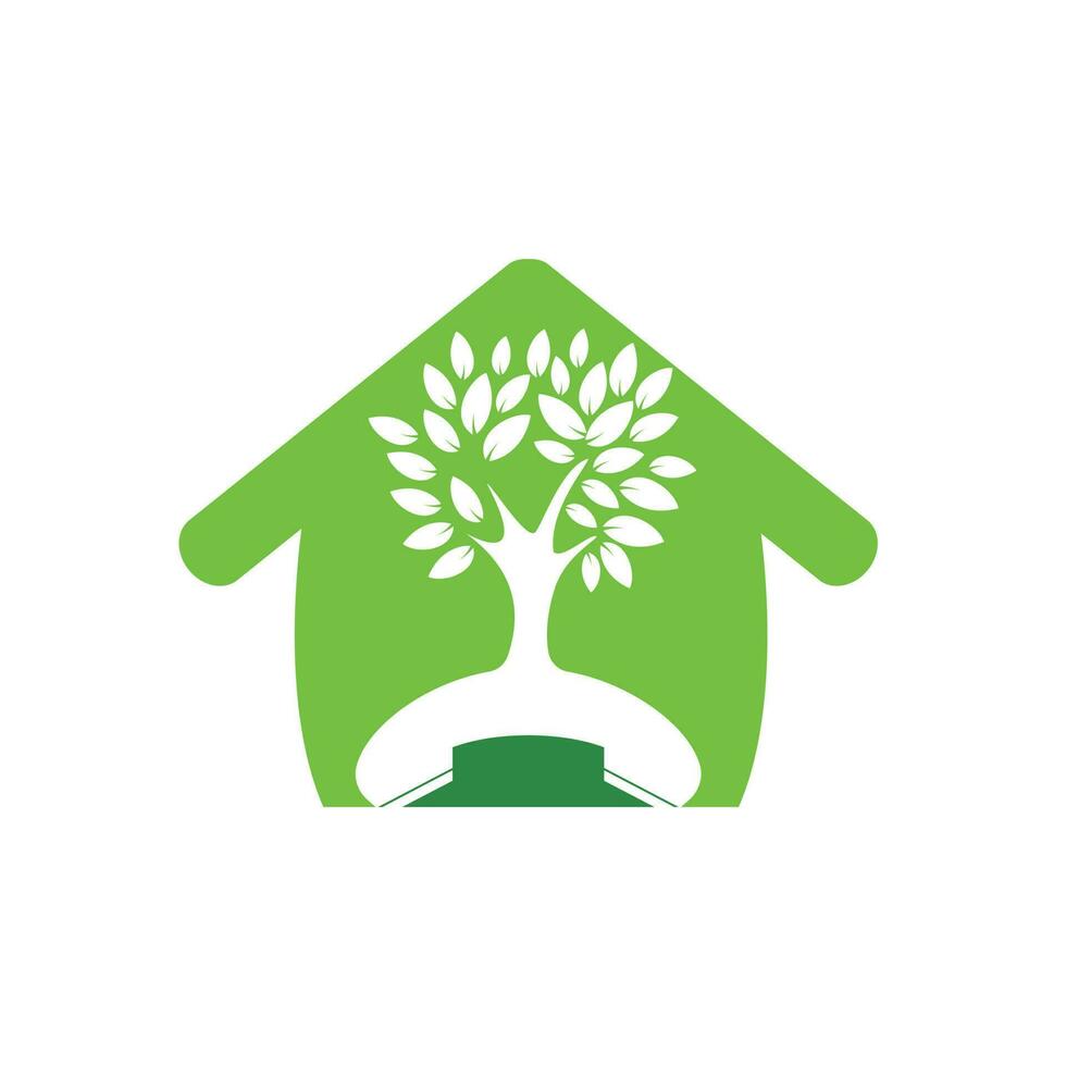 Natur rufen Vektor-Logo-Design. Mobilteil-Baum mit Home-Icon-Design-Vorlage. vektor