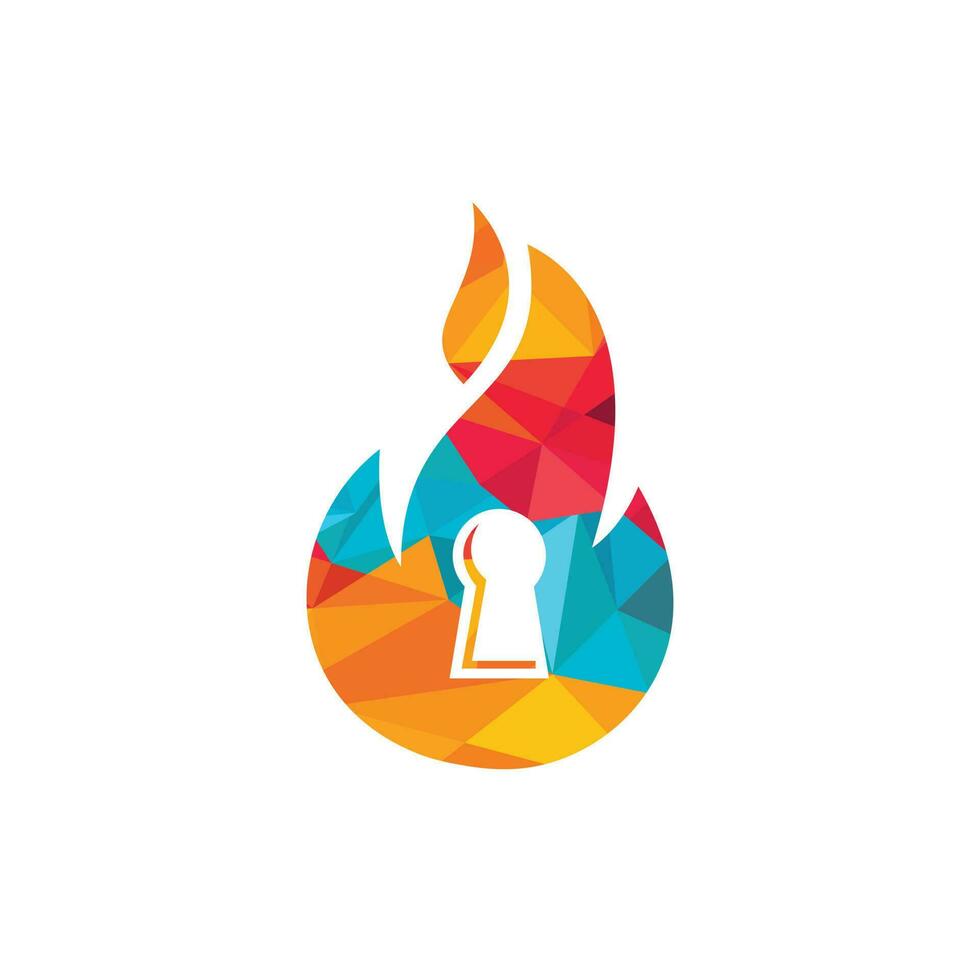 Logo-Designvorlage für Feuervorhängeschloss-Schlüssel. Symbol für das Logo des Feuerflammenschlüssels. vektor