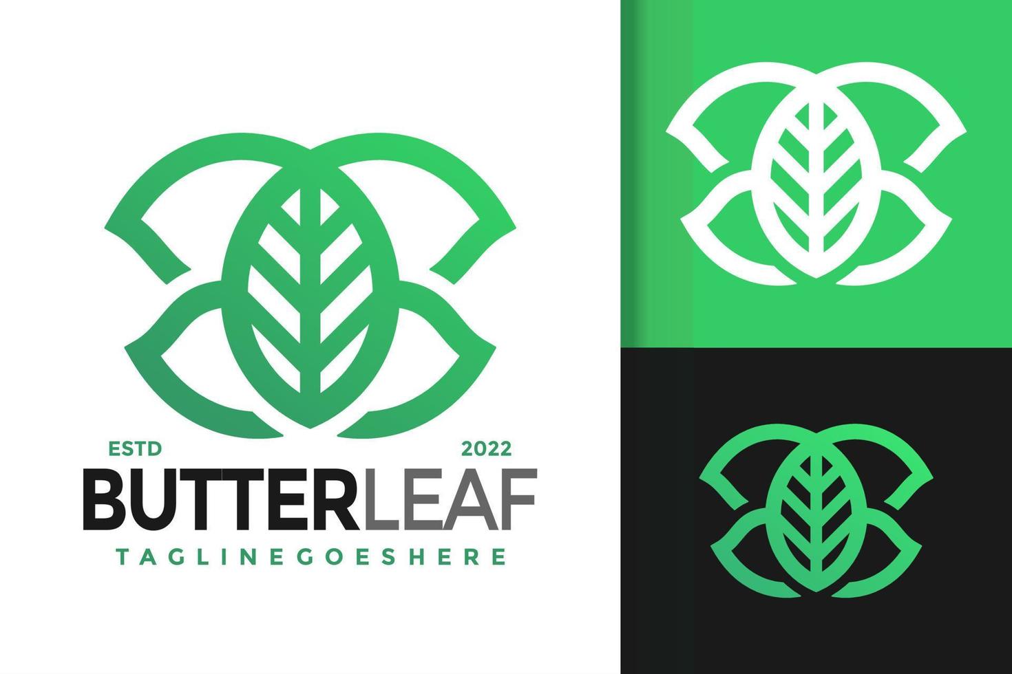 Schmetterling mit Naturblatt-Logo-Design, Markenidentitäts-Logos-Vektor, modernes Logo, Logo-Designs-Vektor-Illustrationsvorlage vektor
