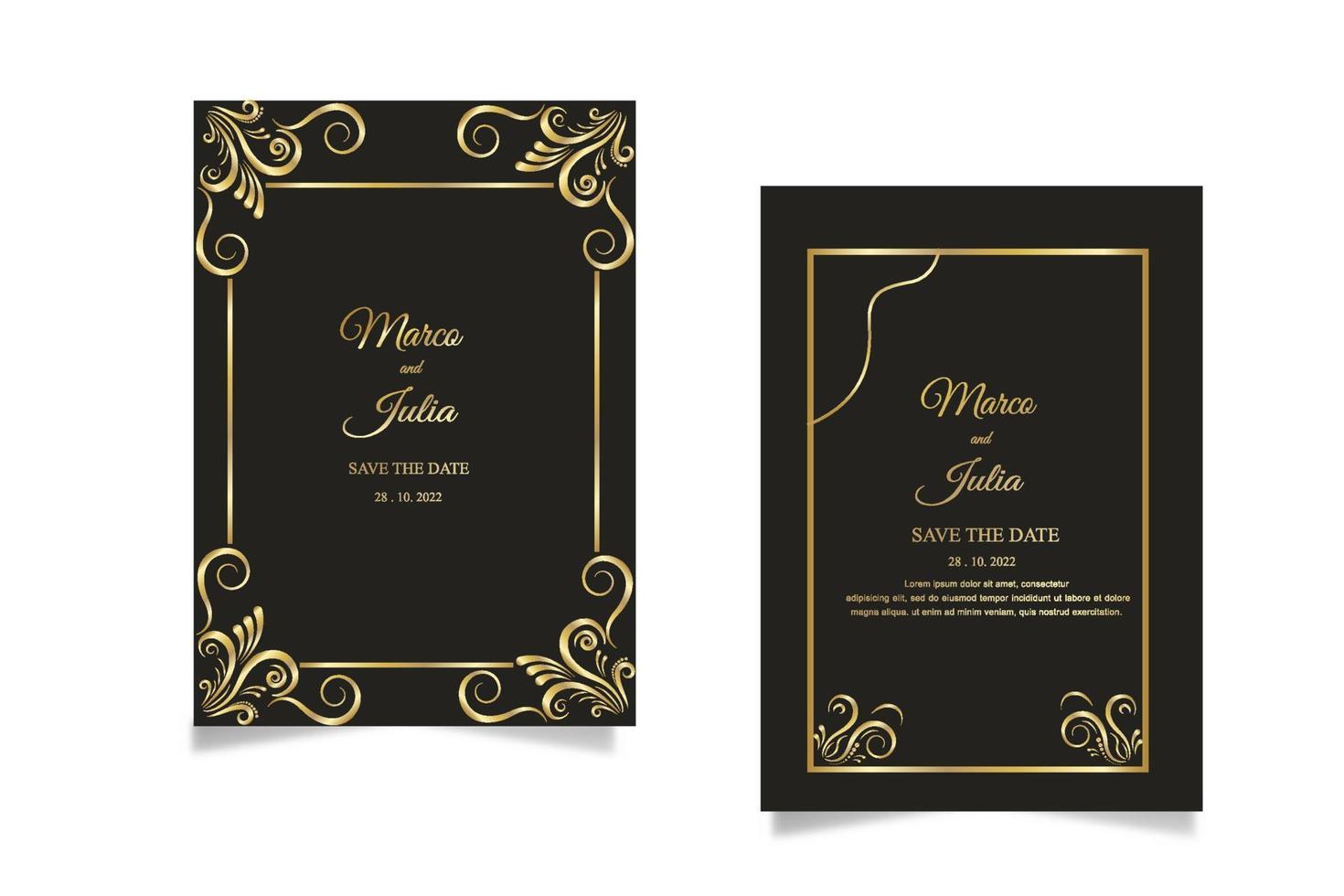 blommig botanisk gyllene ram . mörk elegant inbjudningar mall. lyx design för bröllop inbjudan, hälsning kort, vip kvinnor Produkter. vektor illustration