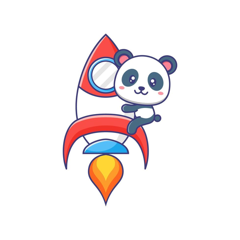 niedliche baby panda reitrakete cartoon illustration isoliert geeignet für aufkleber, banner, plakat, verpackung, kinderbucheinband. vektor