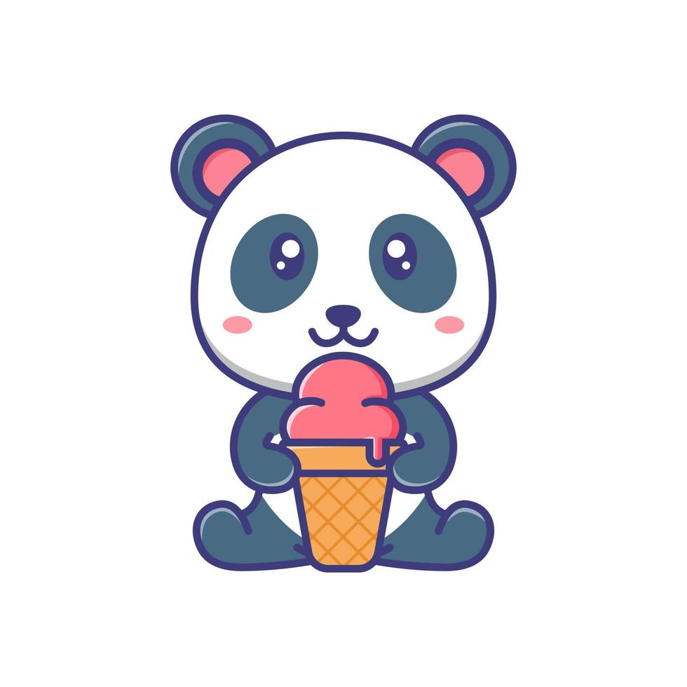 söt bebis panda med is grädde tecknad serie illustration isolerat lämplig för klistermärke, baner, affisch, förpackning, barn bok omslag. vektor
