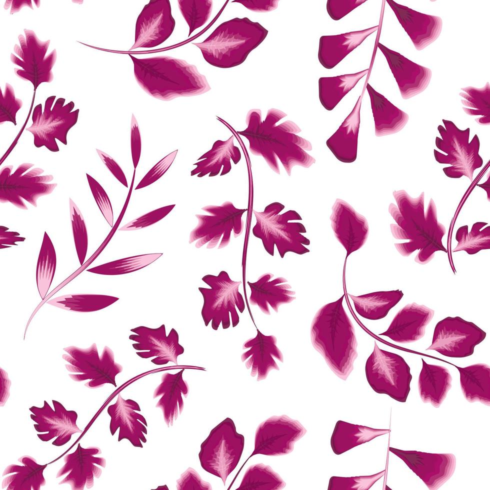 sommernahtloses tropisches muster mit zweigblättern und pflanzen in einfarbigem farbstil auf weißem hintergrund. modernes abstraktes Design für Stoff, Papier, Inneneinrichtung. exotische Tropen vektor