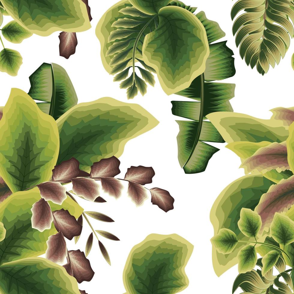 grön botanisk sömlös tropisk mönster växter lövverk på vit bakgrund. vektor design. exotisk tropikerna. botanisk tapet. regnskog bakgrund dekorativ. tyg textur skriva ut design. vår