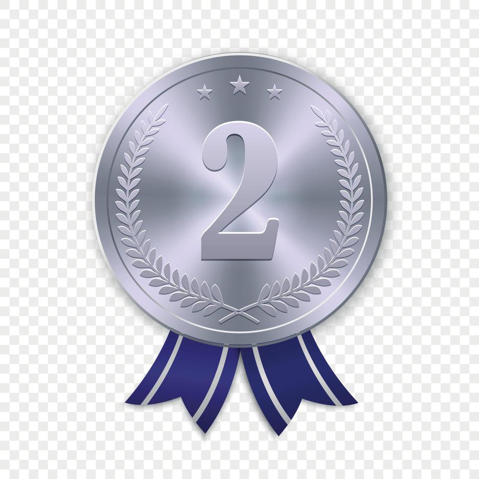 vektor 3d realistisk silver- medalj, andra plats tilldela
