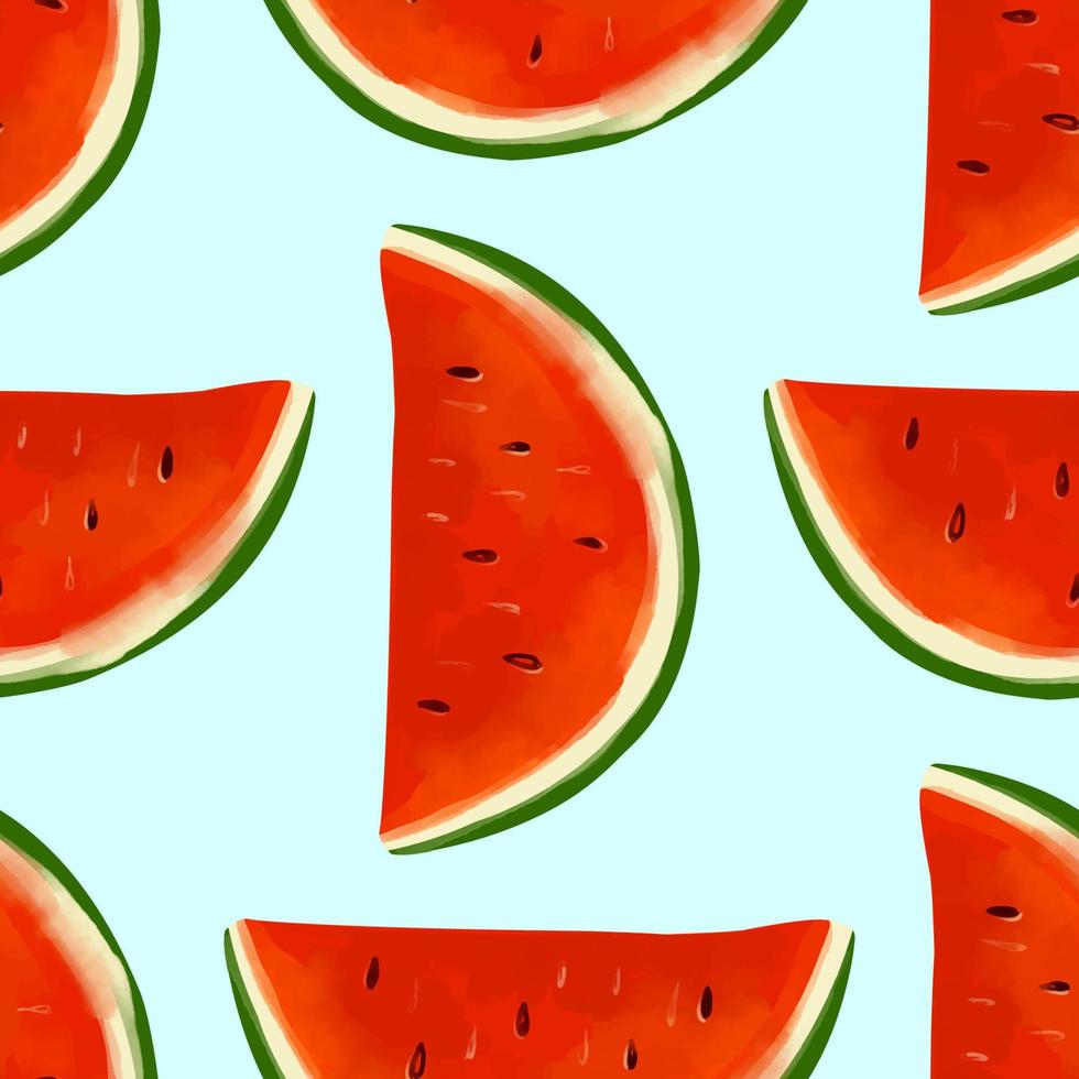 sömlös mönster med iillustration en vattenmelon skivor på en blå bakgrund vektor