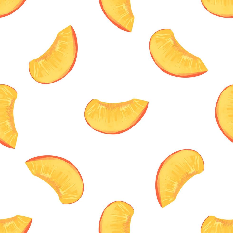 sömlös mönster med illustration av skivor persikor på en vit bakgrund vektor