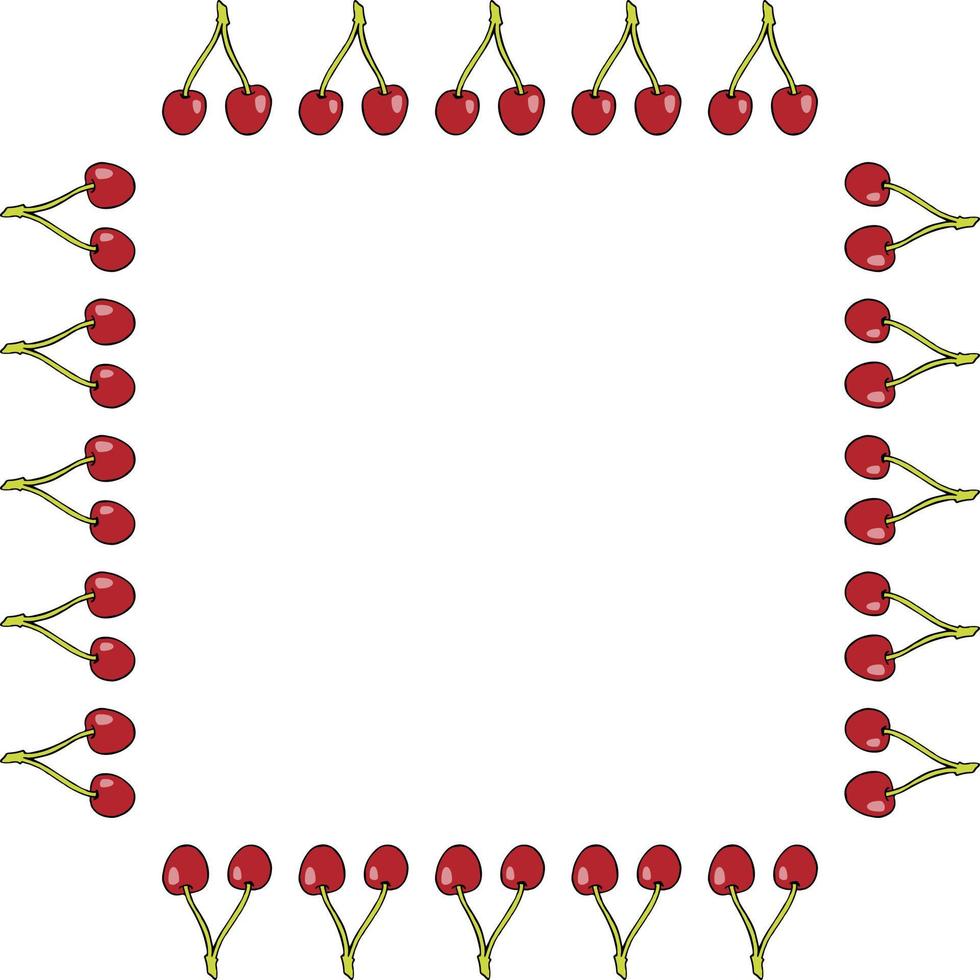 fyrkant ram med körsbär på vit bakgrund. vektor bild.