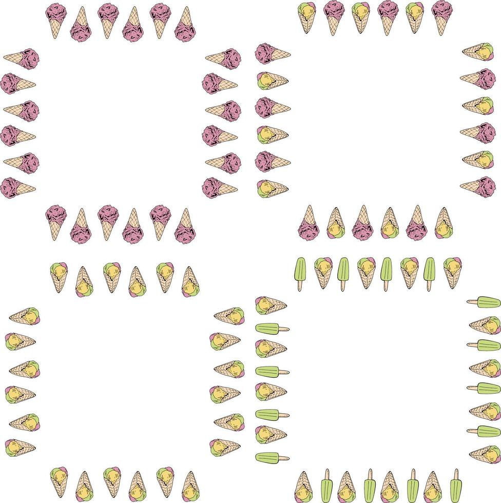 Set mit quadratischen Rahmen mit Eis auf weißem Hintergrund. Vektorbild. vektor