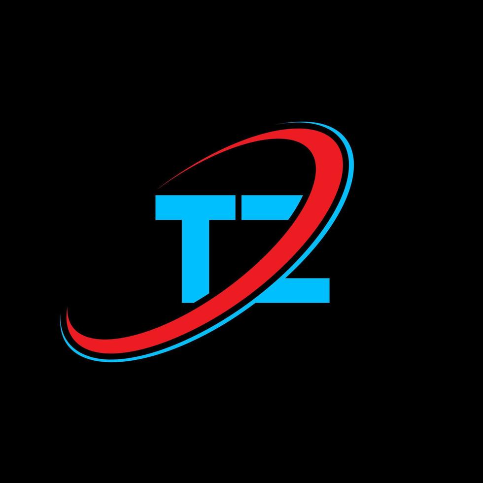 tz t z brev logotyp design. första brev tz länkad cirkel versal monogram logotyp röd och blå. tz logotyp, t z design. tz, t z vektor